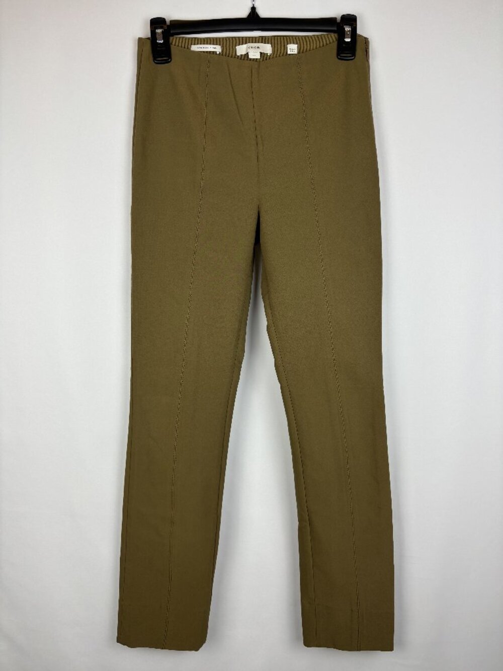 Small Vince Italian Cotton Stretch Trousers Pleated Split Seam Olive Brown Pants